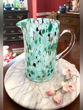 DVF Diane von Furstenberg x Target Dot Glass Pitcher Aqua Confetti 2024, NWOT